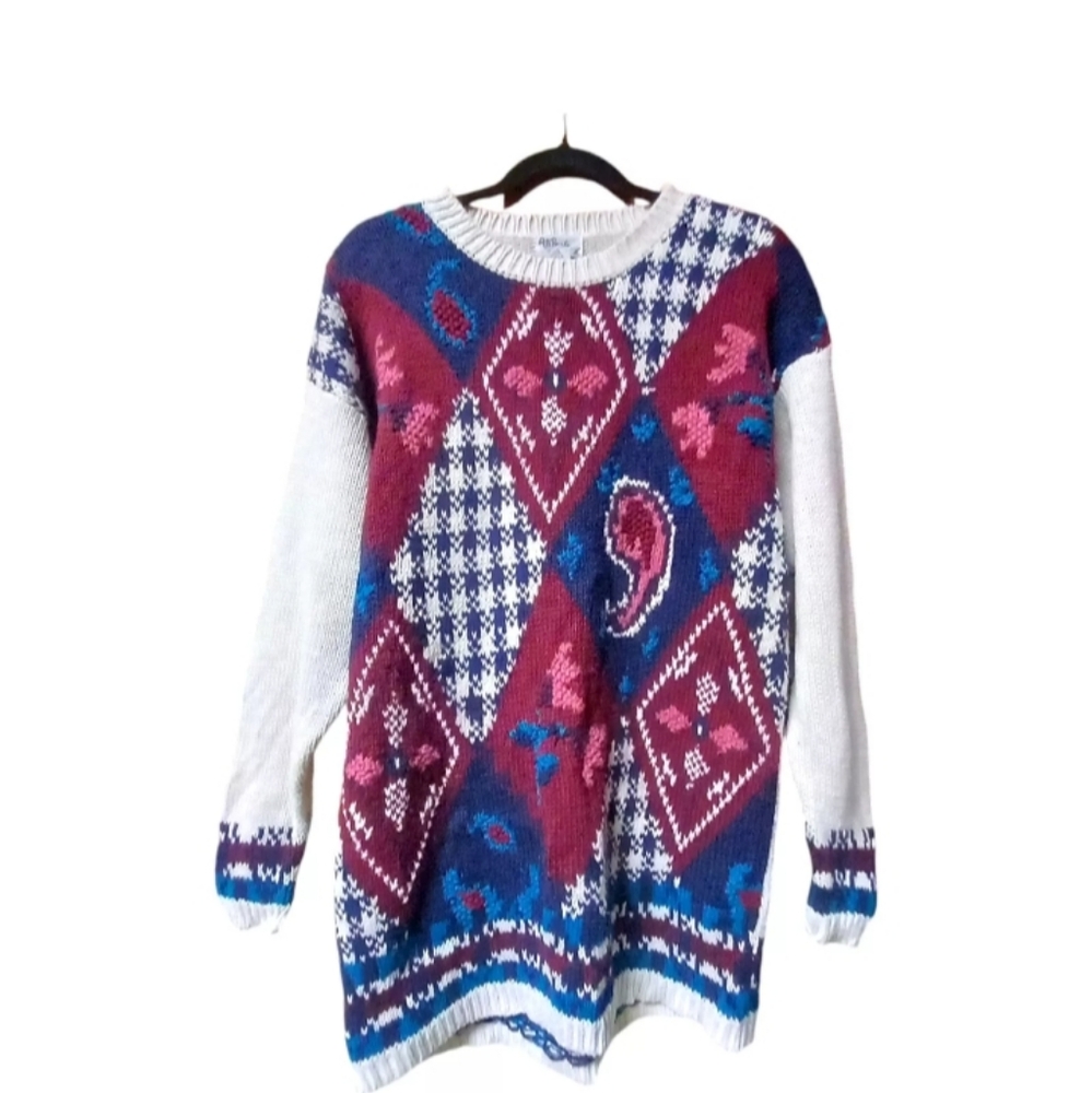 All Points By Reference Point Vintage 90's Harlequin Patchwork Sweater Medium